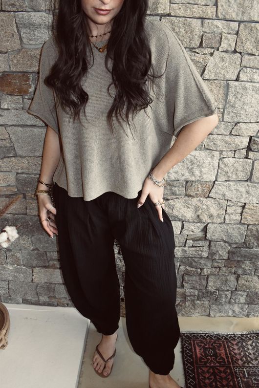 Annie Cushion Cotton Cuff Barrel Pant Black